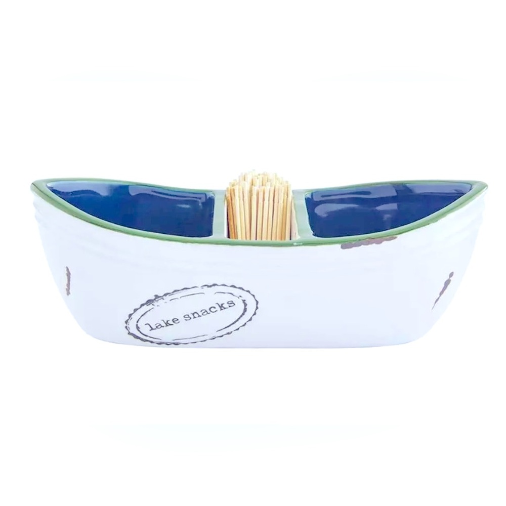 Mud Pie Home Lake Collection Canoe Shape Appetizer Toothpick Serving Bowl Set